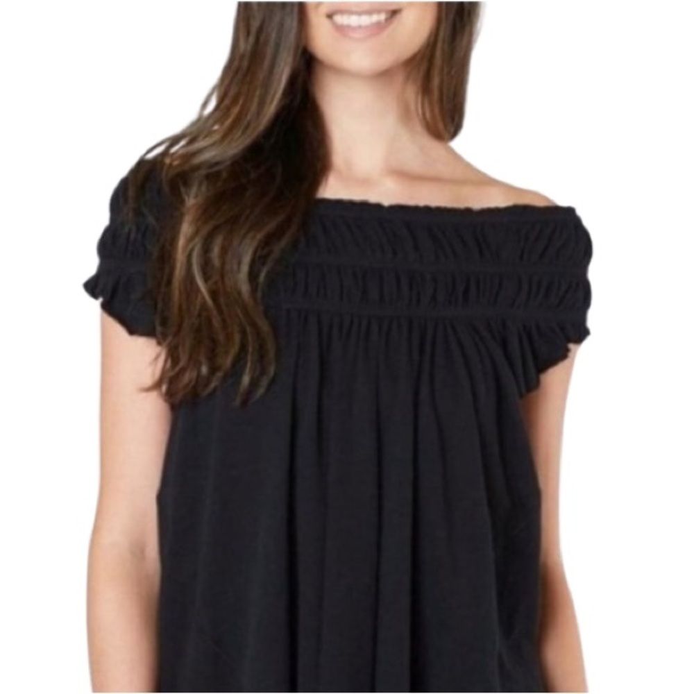 Women's XS We The Free Coconut Black Top Off The Shoulder Smocked